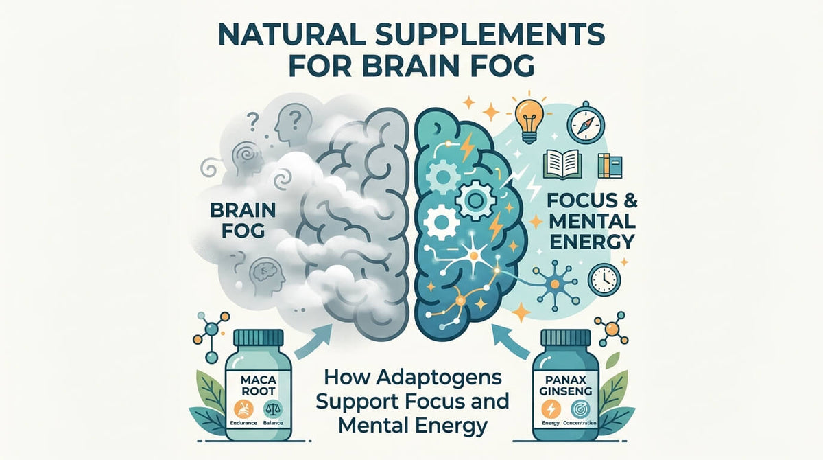 Natural supplements for brain fog with maca root and Panax ginseng for focus and mental energy