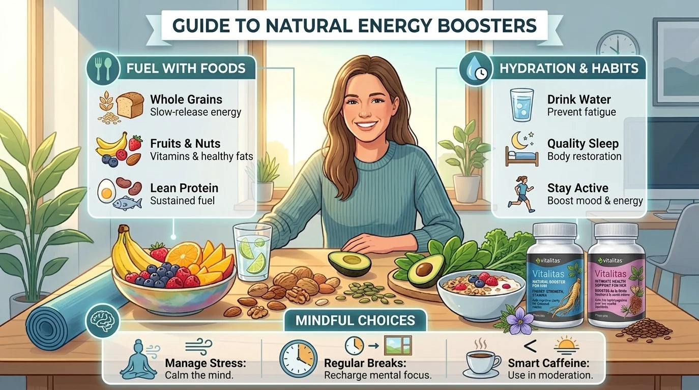 Natural energy boosters including healthy foods and ingredients