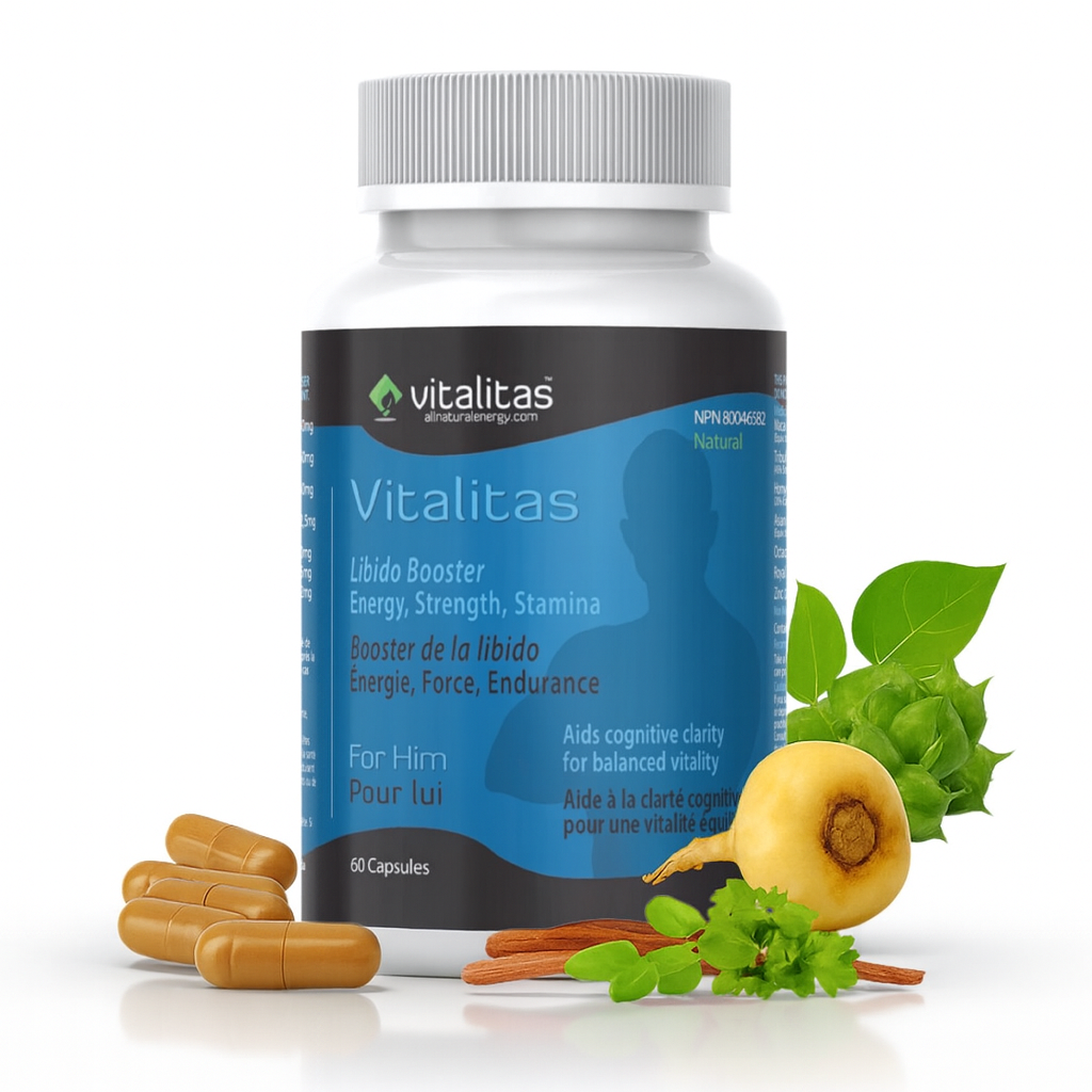 Vitalitas Libido Booster For Men all natural supplement for stamina, strength, energy and sexual vitality with maca and ginseng 60 capsules