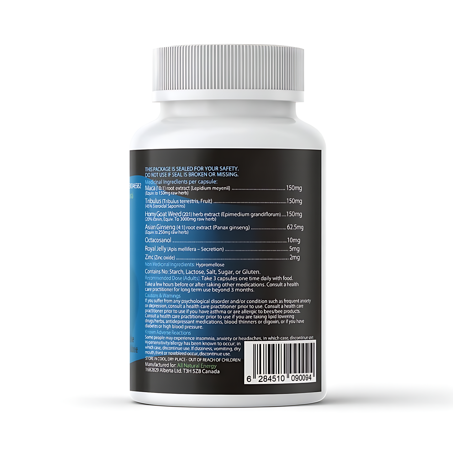 Vitalitas For Men Libido Booster – nutrition facts with maca, tribulus, horny goat weed, ginseng, and natural herbal blend