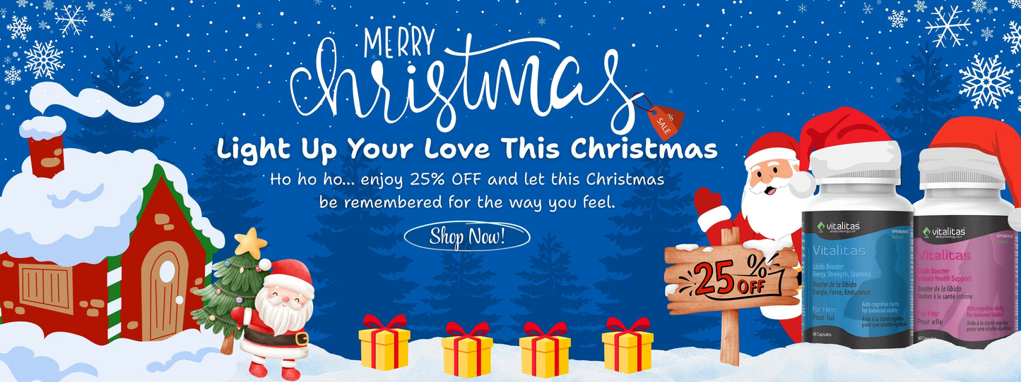 All Natural Energy Christmas sale banner with 25% discount promo code