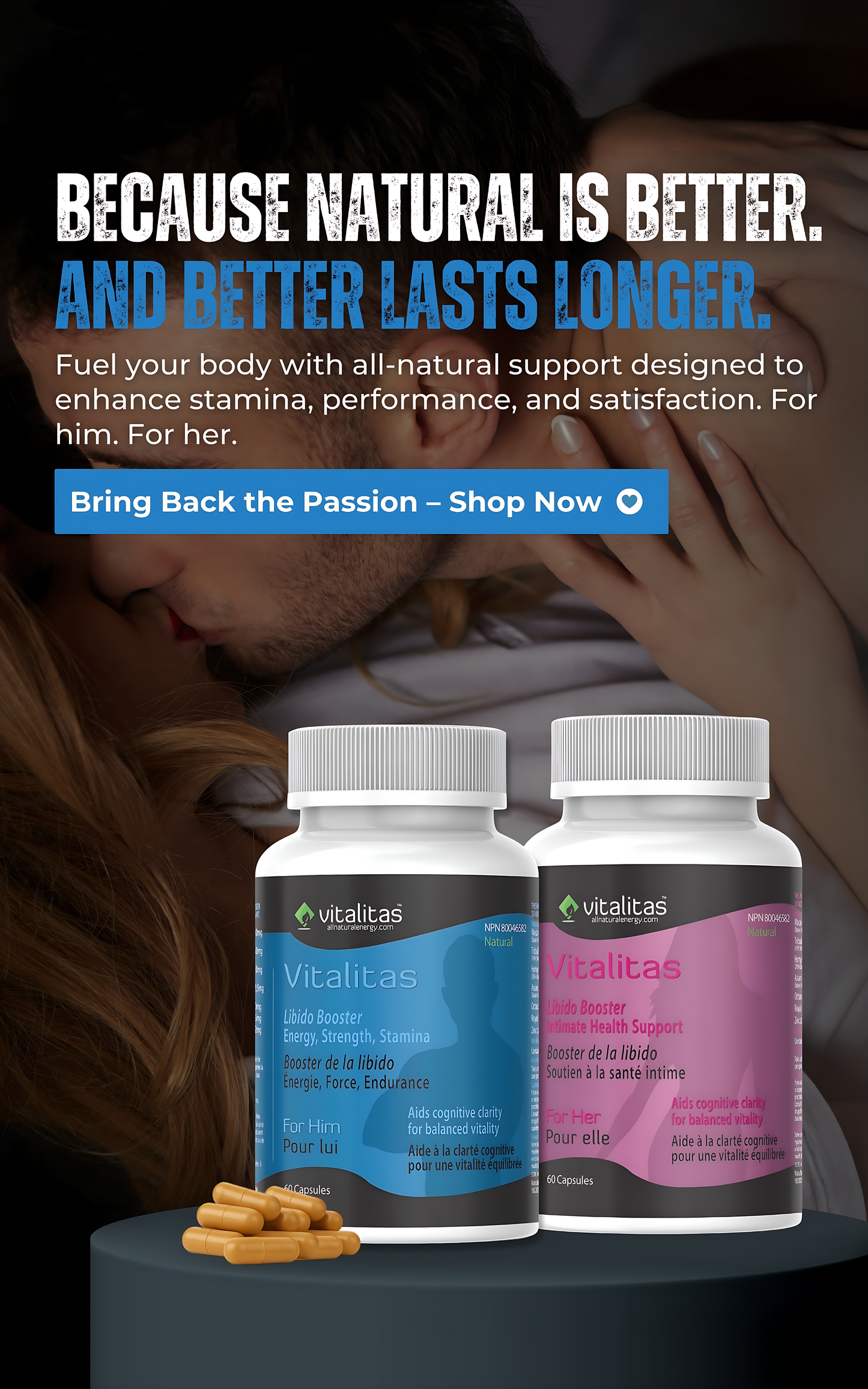 Vitalitas supplements for men and women with natural support for stamina, passion, and satisfaction
